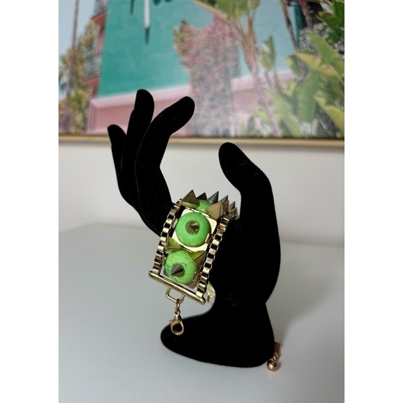 Topshop Lime Green Stone Metallic Gold Studded Chunky Chain Bracelet - Picture 2 of 5